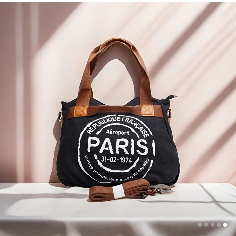 Black and Brown Canvas Tote with Leather Accents